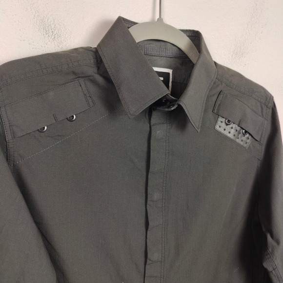 G Star Raw Elite Shirt Mens Small Snap Button Gray Rocker Military‎ Utility - Picture 3 of 10